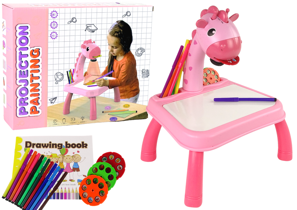 DINOSAUR TABLE WITH PROJECTOR FOR DRAWING + ACCESSORIES  COLOUR PINK