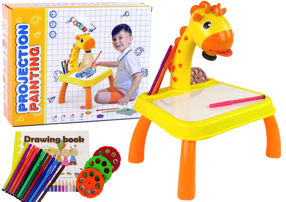 DINOSAUR TABLE WITH PROJECTOR FOR DRAWING + ACCESSORIES YELLOW COLOUR