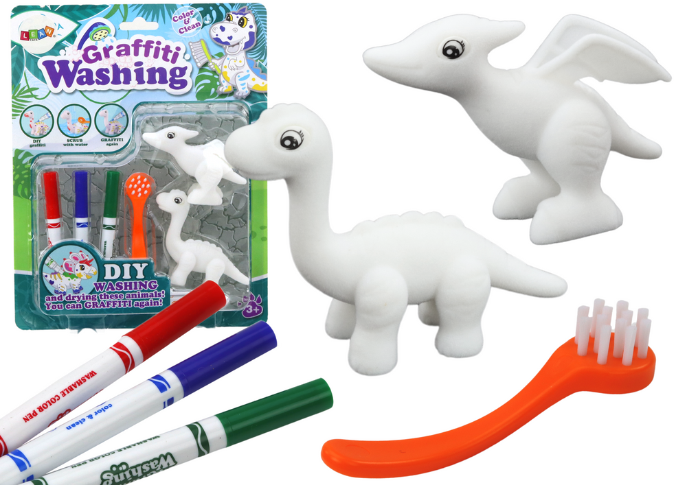 DIY Art Set Dinosaurs Figurines 2pcs Markers Brush