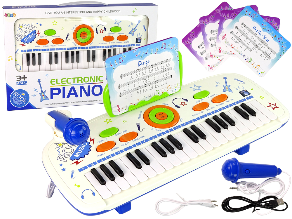 Electric Piano Keyboard for Kids Blue USB MP3 notes