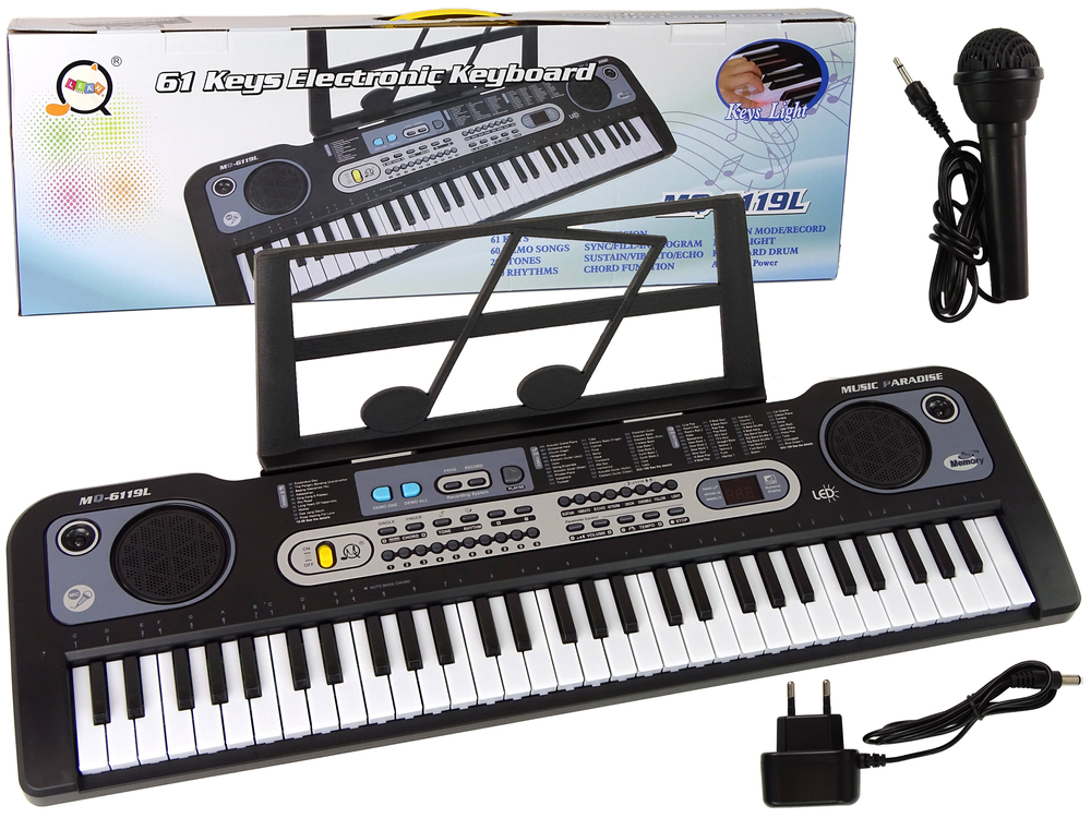 Keyboard with Microphone Musical Instrument Black