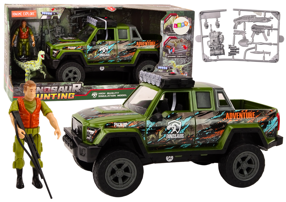 Off-Road Hunting Car Hunter Dinosaur Lights Sounds Green