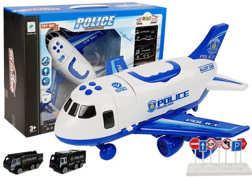 Police Folding Plane with Cars 1:64 with lights and sounds