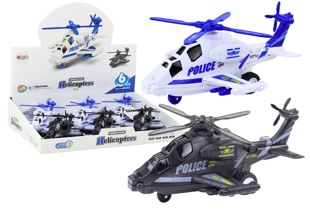 Police Helicopter White or Black Friction Drive Light and Sound