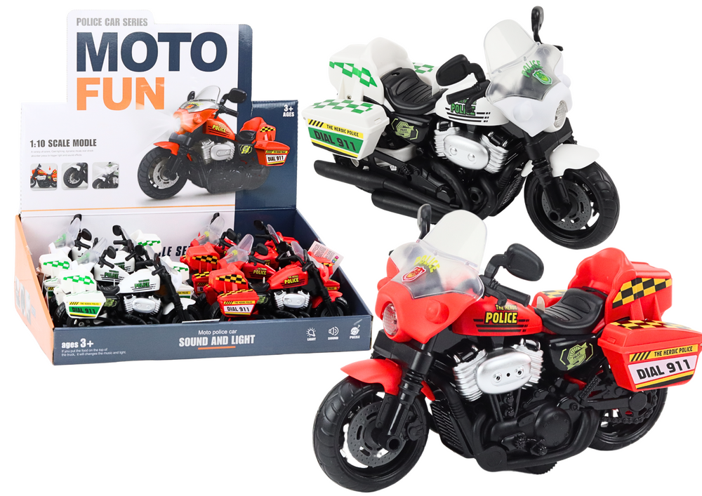 Police Motorcycle 1:10 Lights Sounds White Red