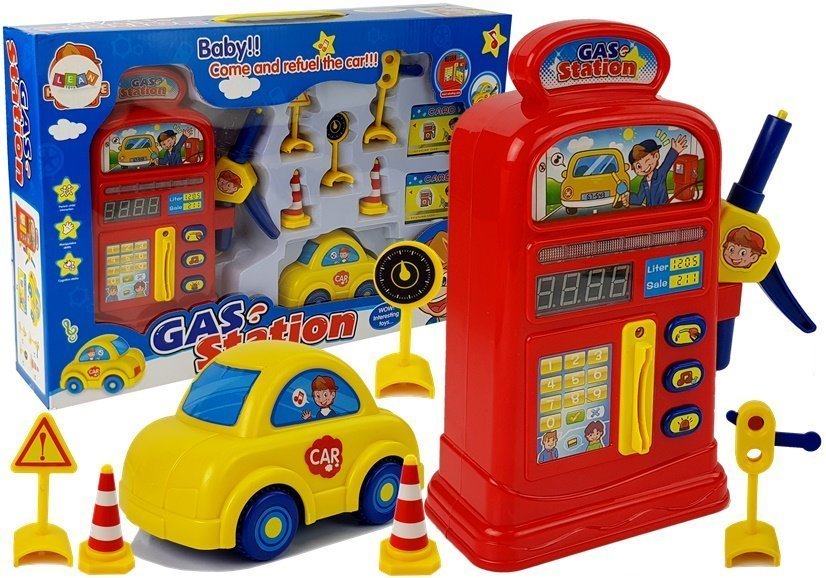 Set Gas Station Toy Car Road Signs Light Sound