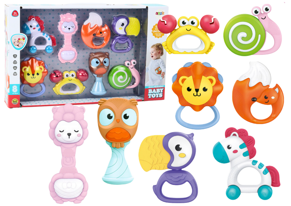 Set of Baby Rattles and Teethers with Animals 8 pcs