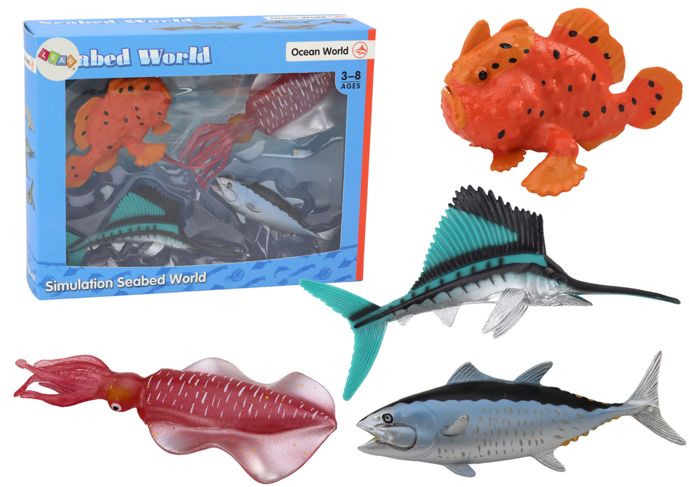 Set of Figures Sea Animals Ocean Fish Squid 4 Pieces