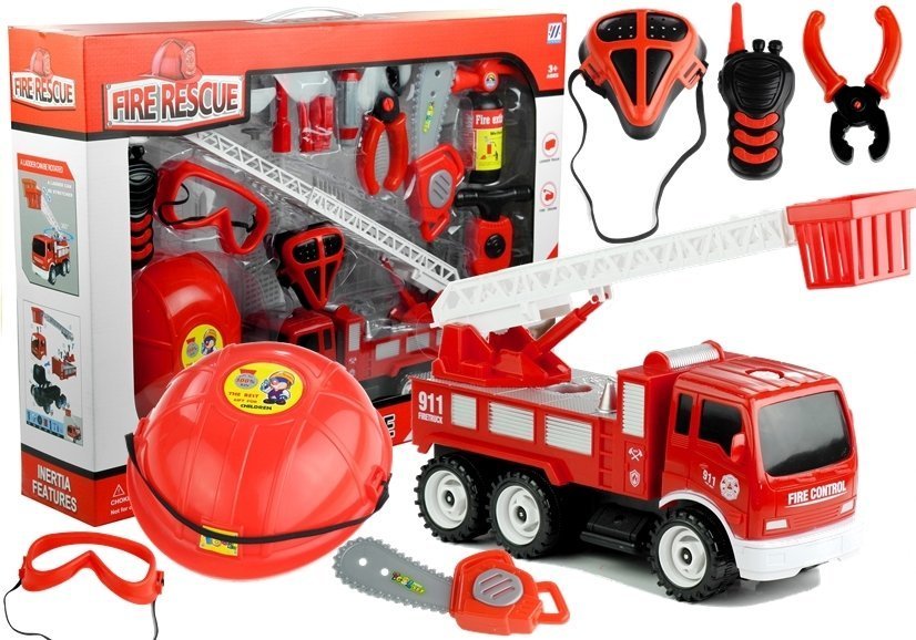 Set Of Fireman FIre Engine Car Helmet Extinguisher Saw 14 Elements