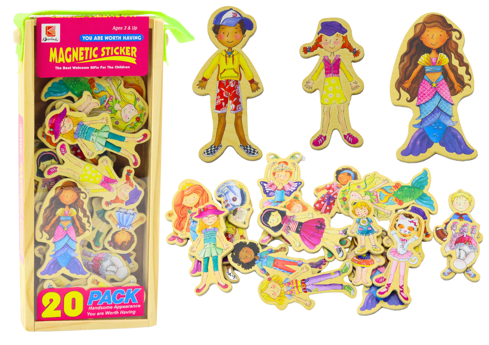 Set of Magnets Wooden Characters in Colorful Disguises, 20 pieces