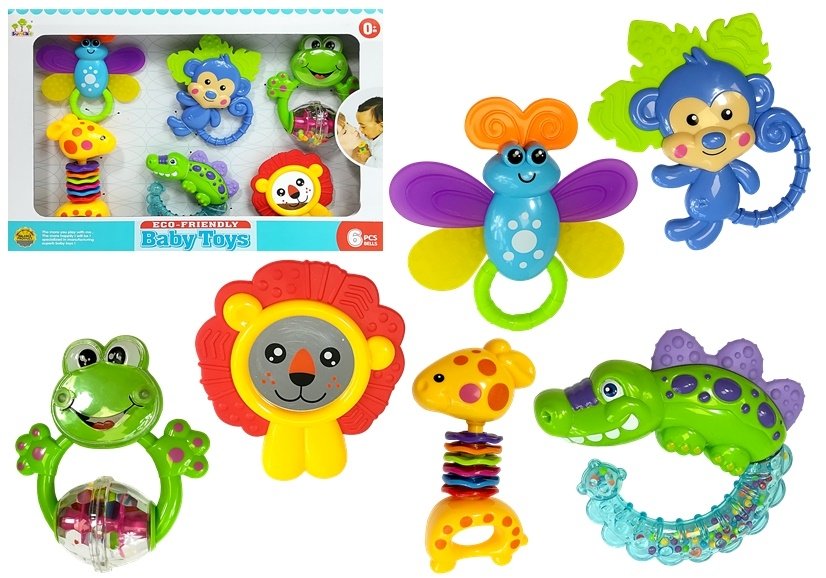 Set of Rattles Chews Coloured Animals Teddy Bear Frog