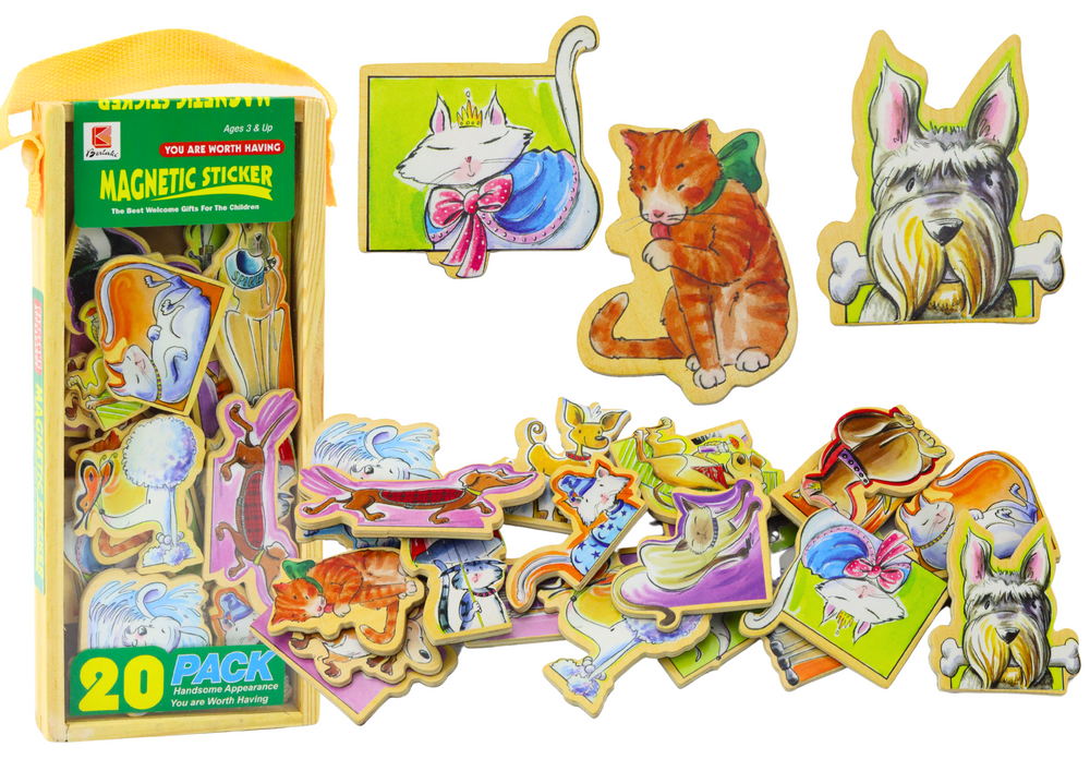 Set of Wooden Magnets with Colorful Animals, 20 pieces