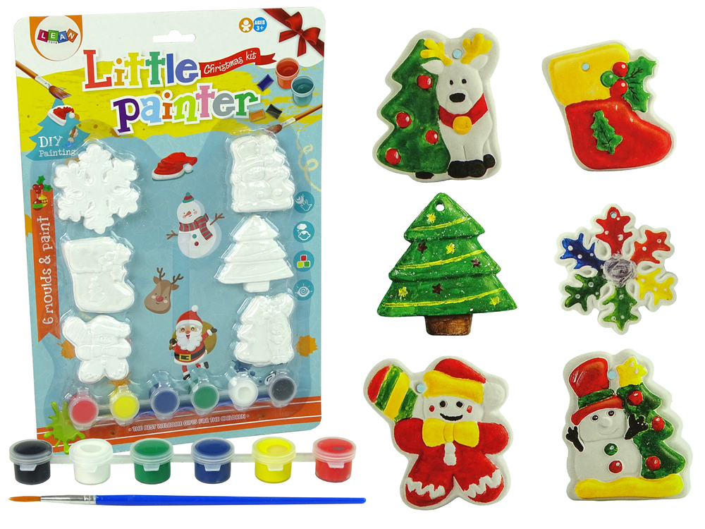 Set Plaster Casts For Painting Paints Christmas Tree Snowman