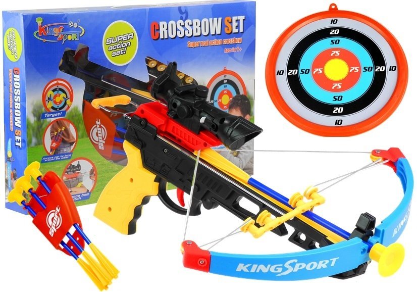 Sporty Crossbow for children with a shield and a quiver for arrows.