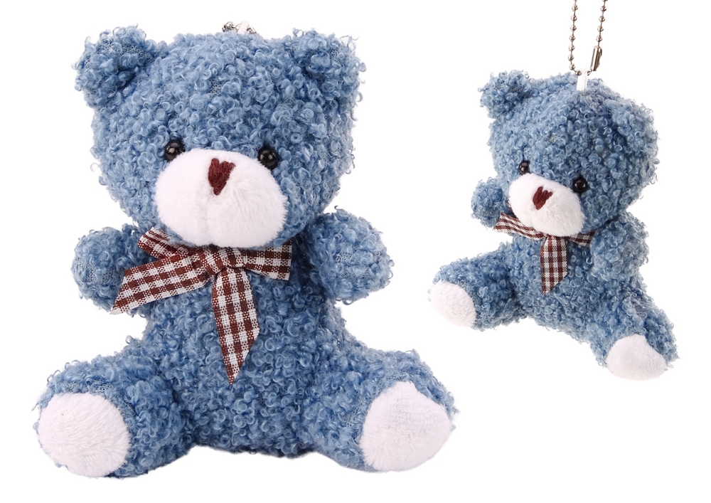 Teddy Bear Blue Plush Small Cuddly Toy Mascot Keychain 10cm