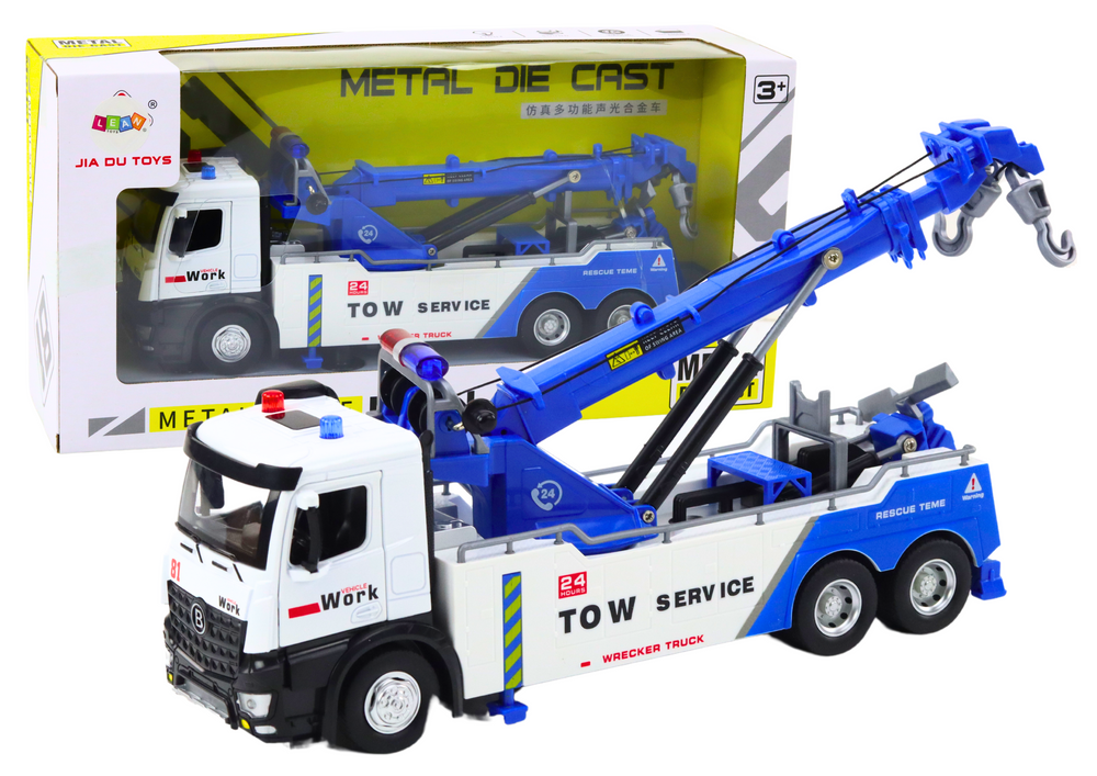 Truck With Crane Two Metal Hooks White And Blue Lights Sounds