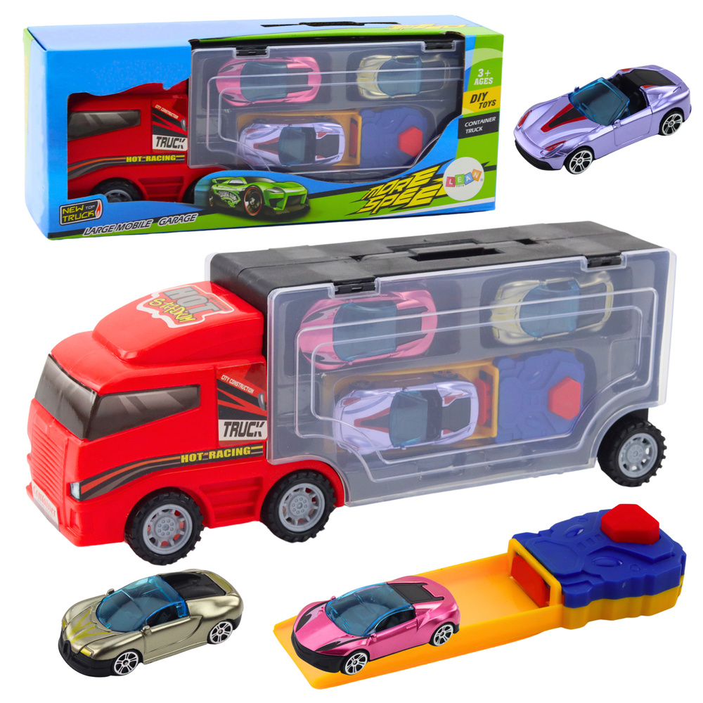 Truck with Garage with Cars Launcher 3pcs Red