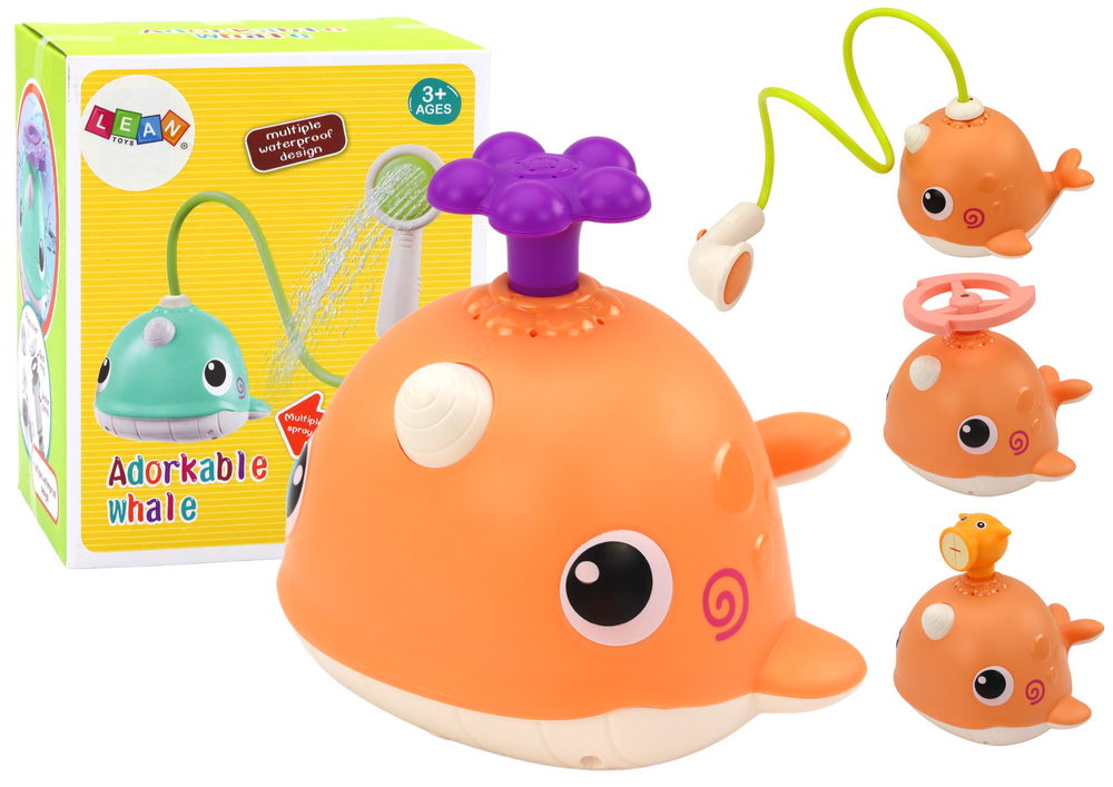 Whale Bath Toy 3 Tips Orange