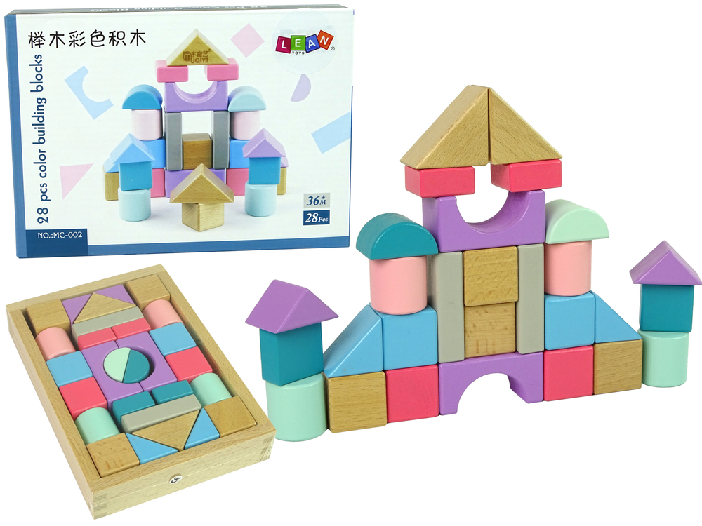 Wooden Bricks Pastel Colours 28 Pieces Castle