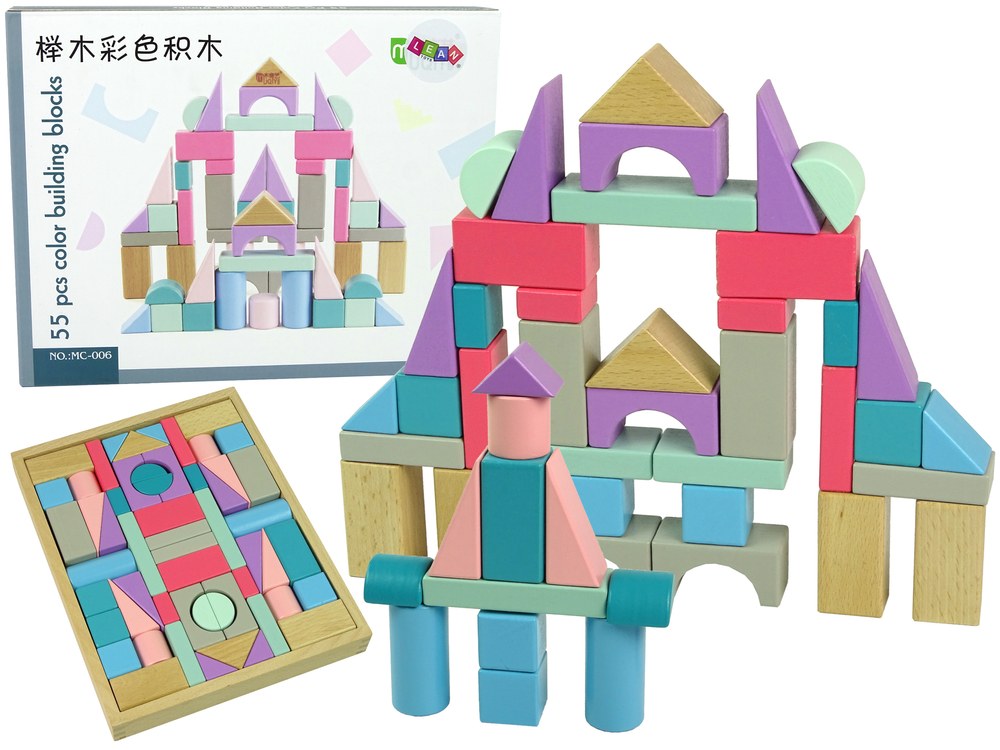 Wooden Bricks Pastel Colours 55 Pieces Castle