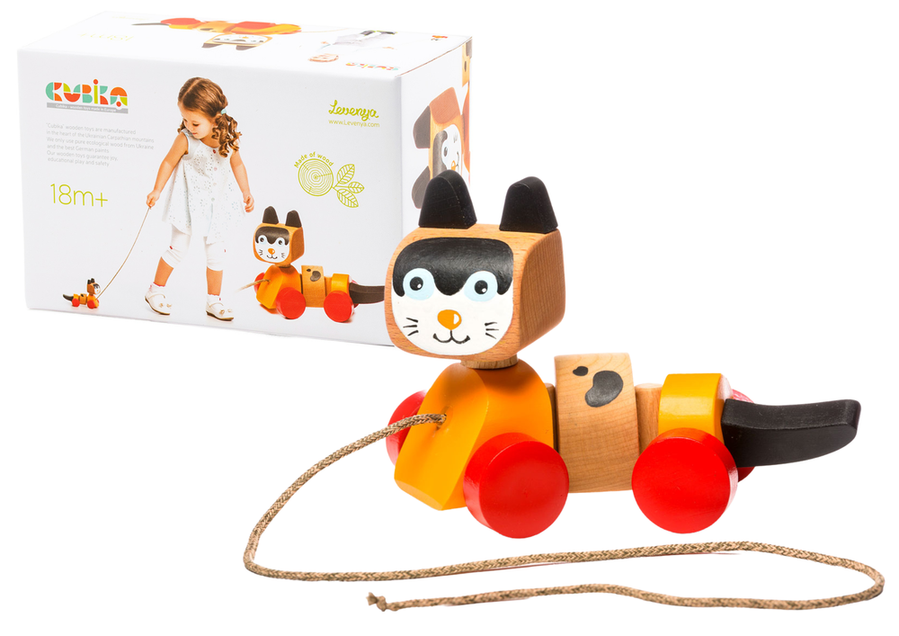 Wooden Cat on a String Pull Toy 13616