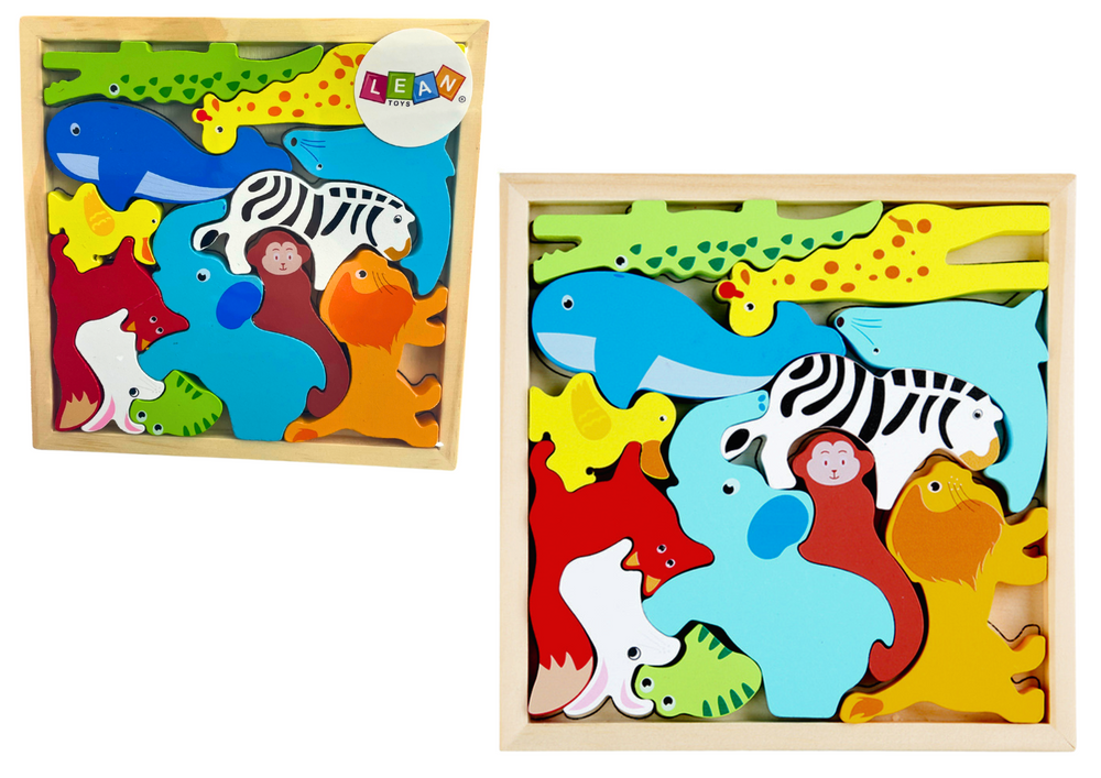 Wooden Puzzle Animals to Match Lion Rabbit