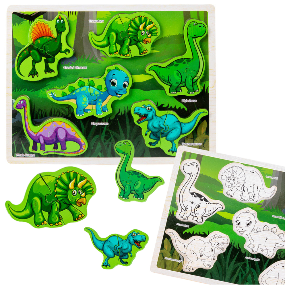 Wooden Puzzle Dinosaurs Puzzle Shapes Board 12El