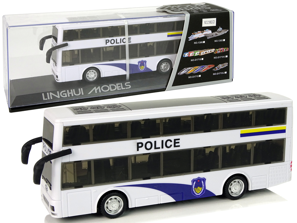 White Double-decker Police Bus with Pull Down Sound