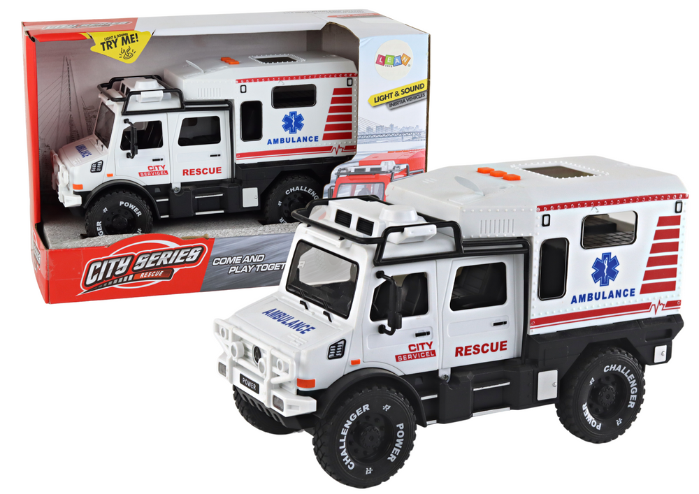 Offroad Vehicle Ambulance White Opening Doors Sounds Lights