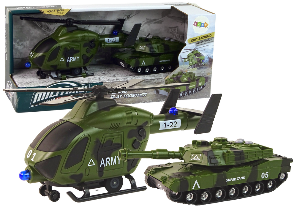 Military Set Tank Vehicle Military Helicopter Sound Lights 1:32