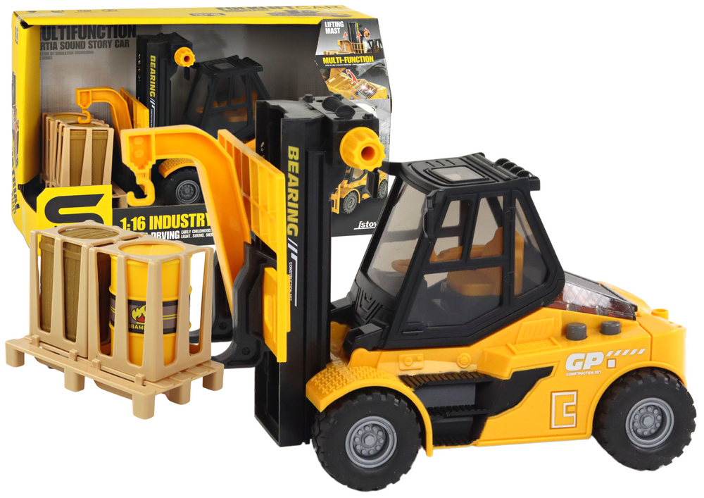 Yellow Forklift 1:16 Moving Forks Sounds Lights