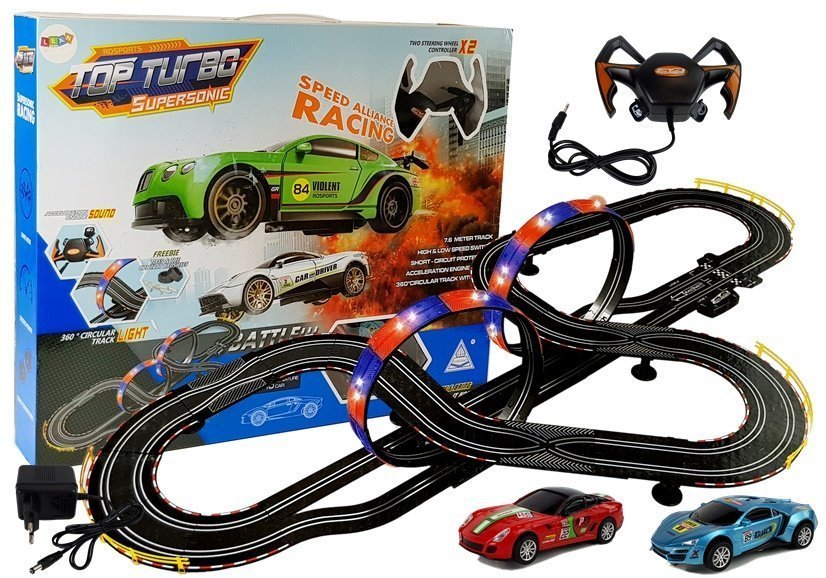 Race Track 2 Cars Top Turbo Lights 7.6 m long