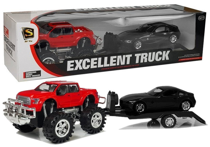 Set of Vehicles Red Monster Truck Black BMW Caravan 58 cm