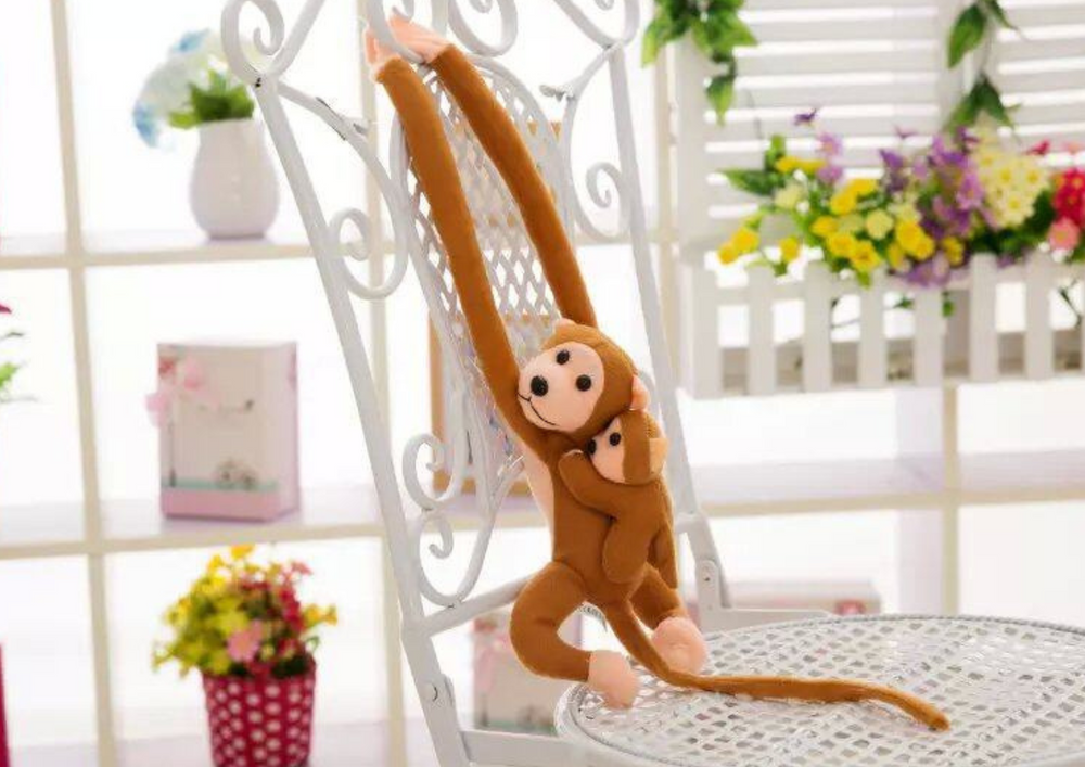 Mascot Plush Monkey with Baby, Light Brown 70 cm