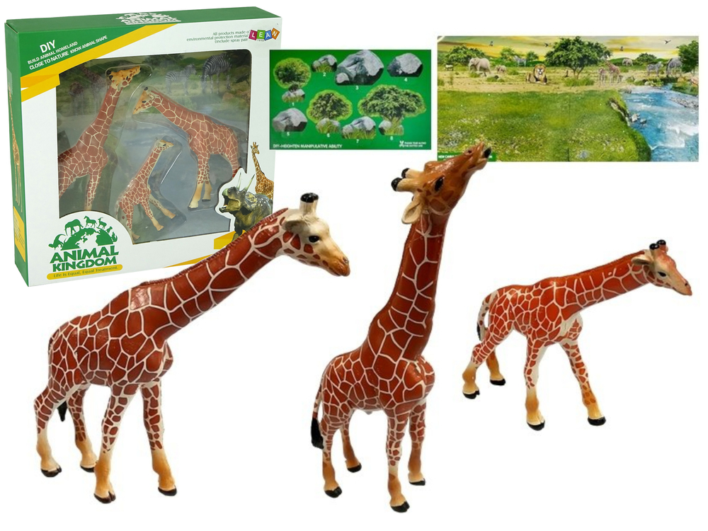 Giraffes Figurines Educational Family 3 pieces + Africa Background