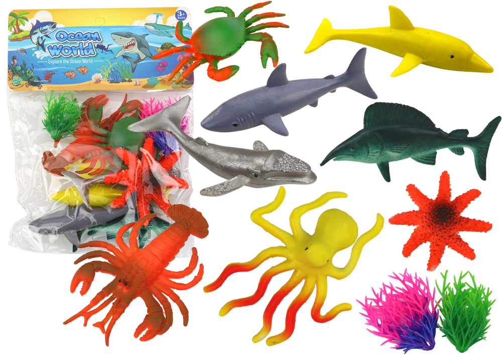 Set of Sea Animal Figurines 8 Pieces Aquatic Plants