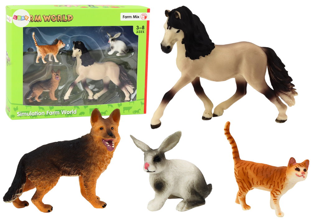 Set of Pet Figures Horse Dog Rabbit Cat 4 Pieces