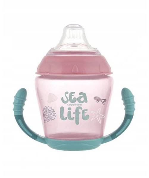 Canpol Babies Sea Life Kubek Niekapek Miękki Silikonowy Ustnik 230ml  Różowy