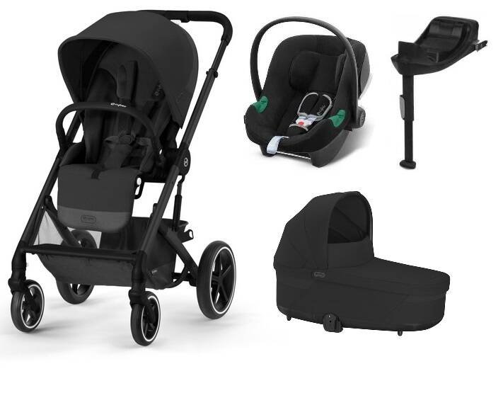 Cybex Balios S Lux Moon Black 2023 + Cybex Aton B2 i-Size + Cybex One base Детская коляска 4 в 1