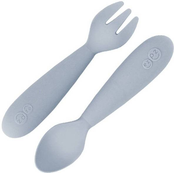 EZPZ Komplet Silikonowych Sztućców Mini Utensils Pastelowa Szarość